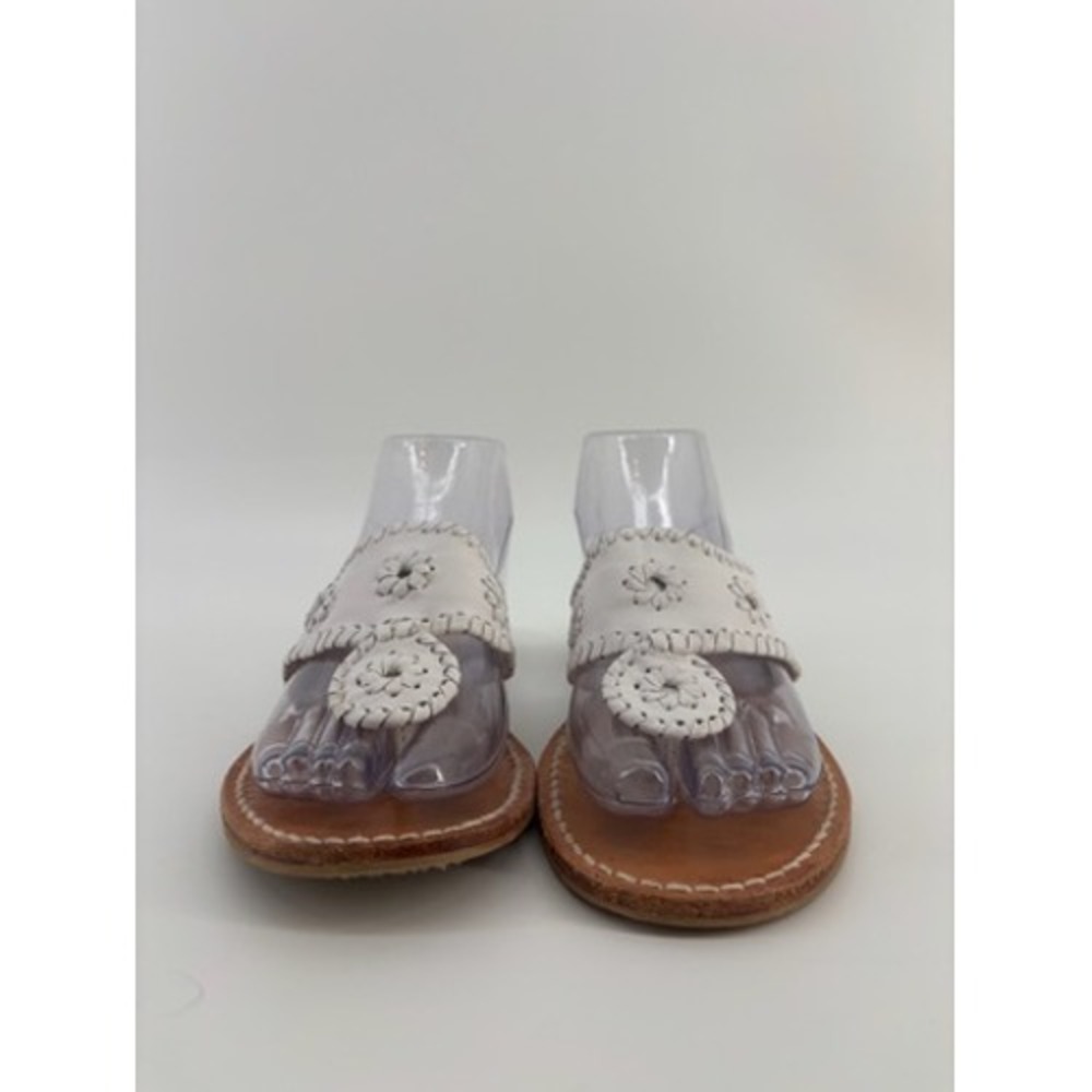Jack Rogers Navajo White Leather Whipstitch Rondelle Thong Sandals Size 10.5
